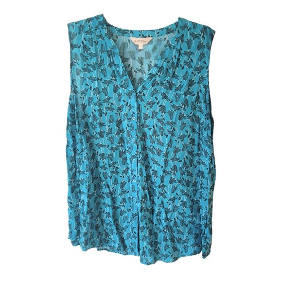 Northern Reflections Blue Floral Button-Up Sleeveless Blouse [XL] - Picture 4 of 7